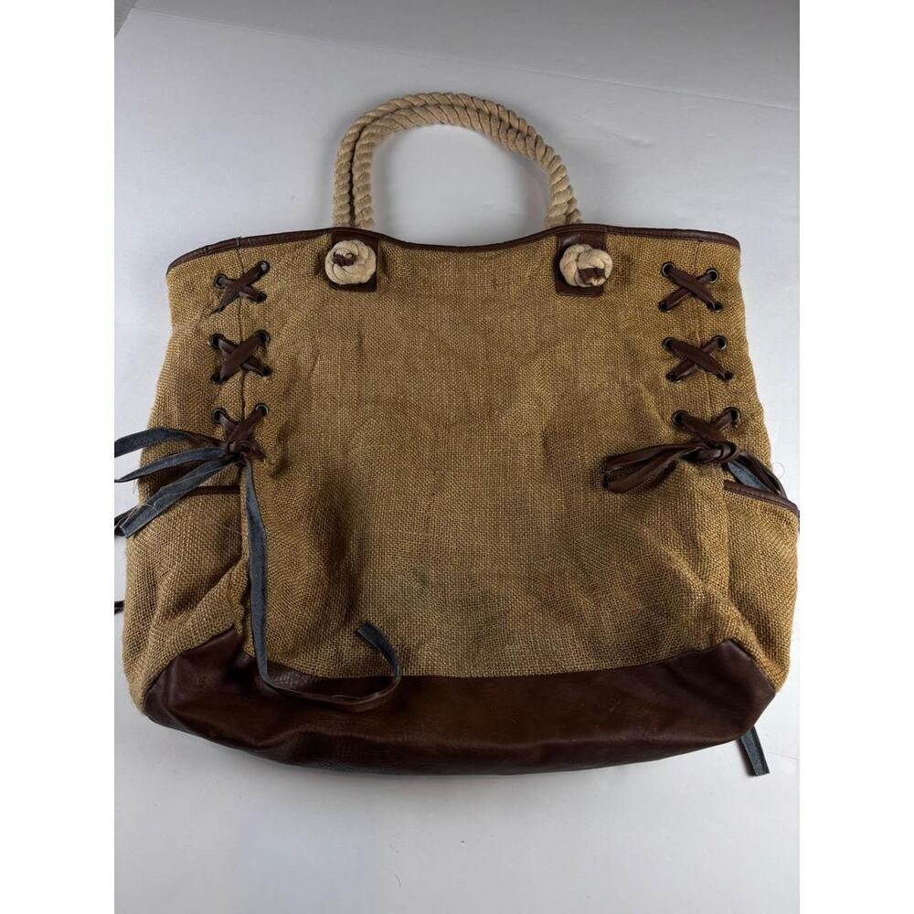 Billabong Nautical Anchor Tote Bag Rope Handle Leather Trim Beach Coastal Summer - Picture 7 of 8